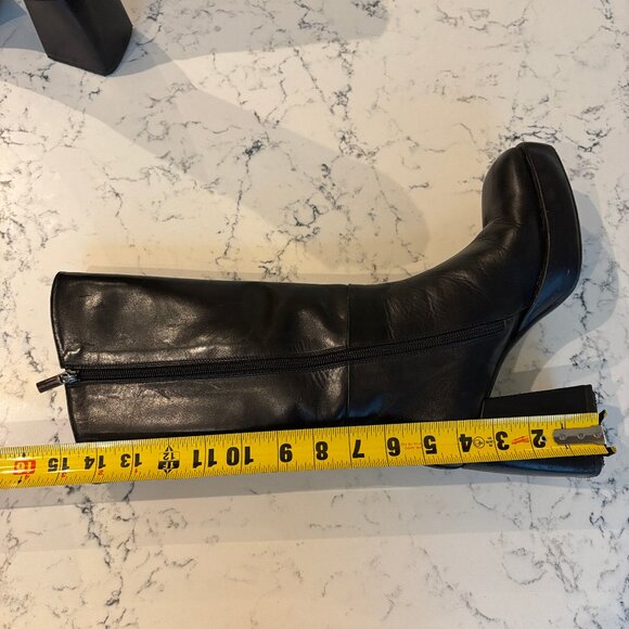 Pons Quintana Black Leather Mid Calf Heeled Platform Boot - Picture 11 of 14